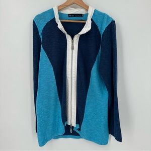 Blue Willi's Zipper Front Colorblock Cardigan Sweater Womens Size XXL